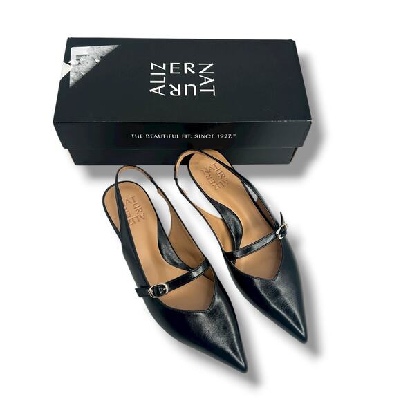 Naturalizer Grayson Pointed Toe Kitten Heel slingback Pumps Black Size 7 EUC - Picture 8 of 12